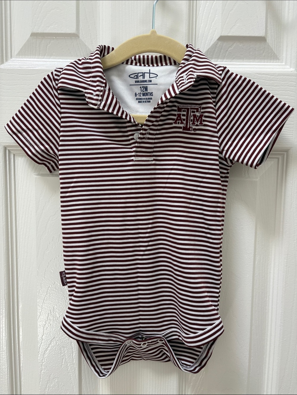 Texas A&M Striped Polo Onesie for Baby - Maroon & White, 12M